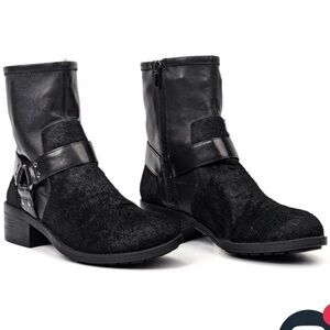 Lori Goldstein Real Fur Black Wilda Motorcycle Harness Ankle Boots Sz 7.5